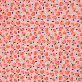 Baumwolldruck Fruits Erdbeeren auf Rosa von Swafing